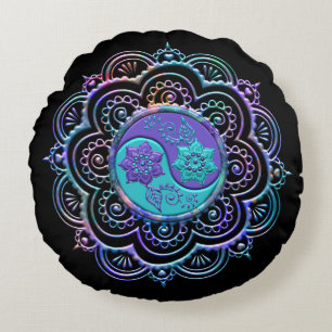 Blue & Purple Mandala Round Pillow