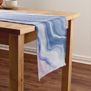 Blue purple marble paint short table runner