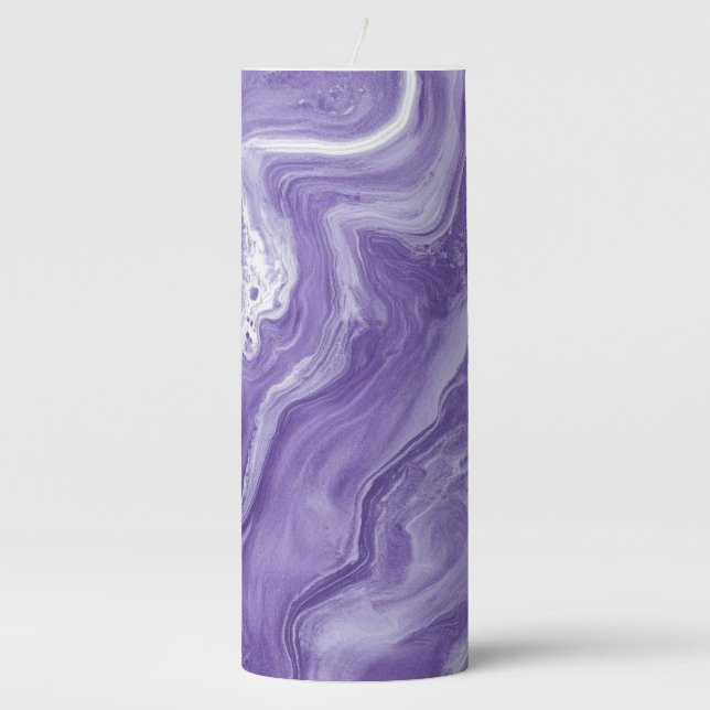 Blue Purple Marble Pillar Candle (Front)