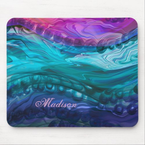 Blue purple marbling waves mouse pad