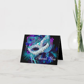 Blue & Purple Masks Masquerade Thank You Card