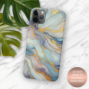 Blue Purple Mauve Pink Gold Marble Art Pattern iPhone 15 Pro Max Case