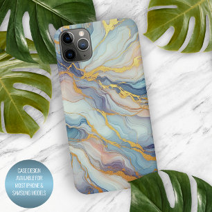 Blue Purple Mauve Pink Gold Marble Art Pattern iPhone 15 Pro Max Case