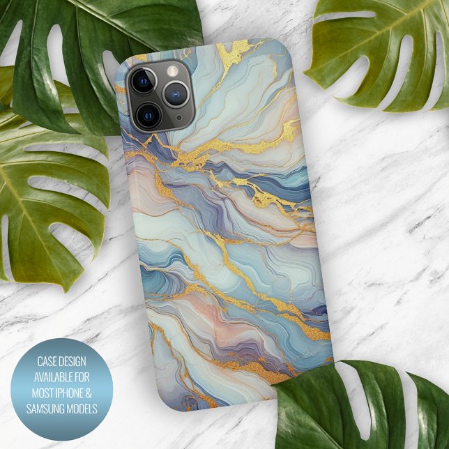 Blue Purple Mauve Pink Gold Marble Art Pattern iPhone Case (Creator Uploaded)