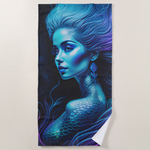 Blue Purple Mermaid Beach Towel