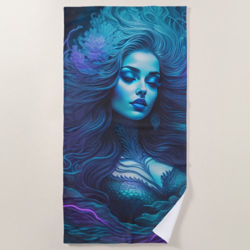 Blue Purple Mermaid Beach Towel