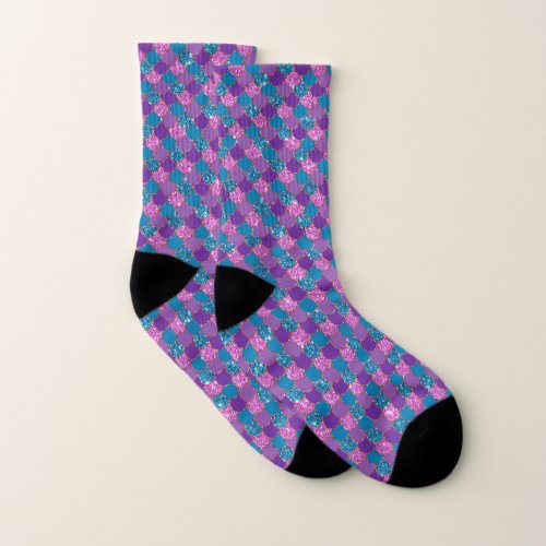 Blue Purple Mermaid Faux Glitter Scales  Socks