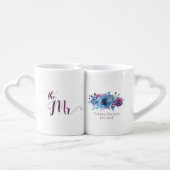 Blue Purple Moody Twilight Floral Happy Couple Coffee Mug Set (Back Nesting)