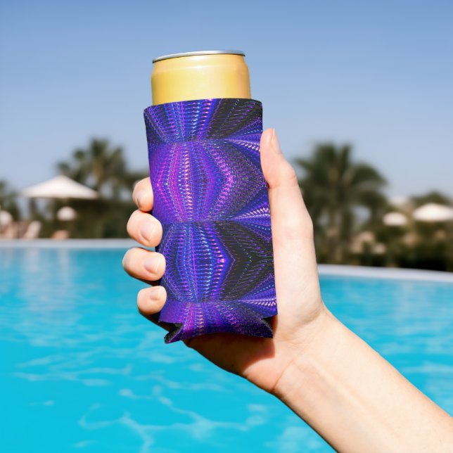 Blue purple neon abstract textured print seltzer can cooler (In Situ Pool)