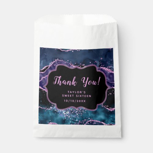 Blue Purple Ocean Agate Sweet Sixteen Thank You Favor Bag