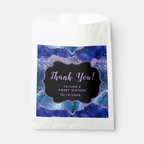Blue Purple Ocean Agate Sweet Sixteen Thank You Favor Bag