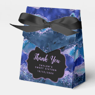 Blue Purple Ocean Agate Sweet Sixteen Thank You Favor Boxes
