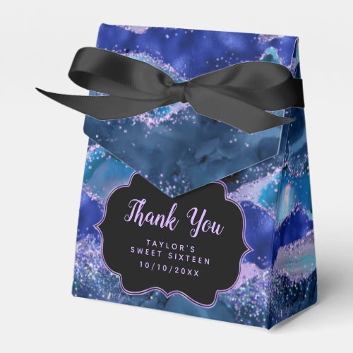 Blue Purple Ocean Agate Sweet Sixteen Thank You Favor Boxes