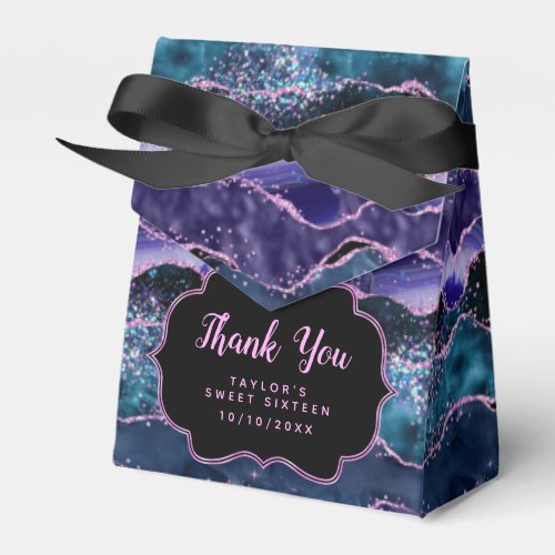 Blue Purple Ocean Agate Sweet Sixteen Thank You Favor Boxes