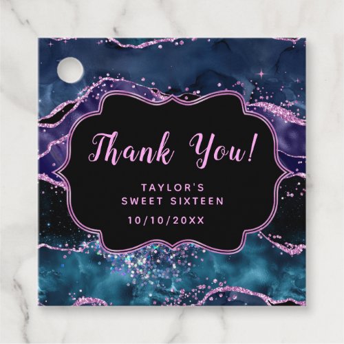 Blue Purple Ocean Agate Sweet Sixteen Thank You Favor Tags