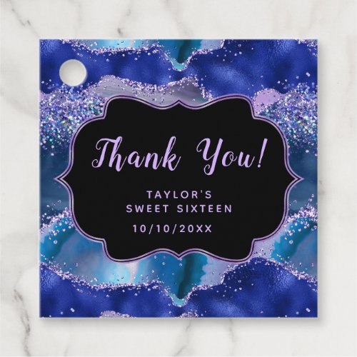 Blue Purple Ocean Agate Sweet Sixteen Thank You Favor Tags