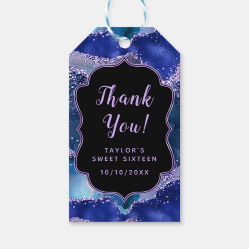 Blue Purple Ocean Agate Sweet Sixteen Thank You Gift Tags