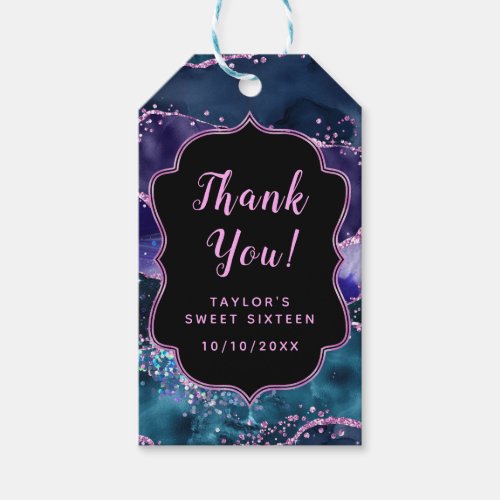 Blue Purple Ocean Agate Sweet Sixteen Thank You Gift Tags