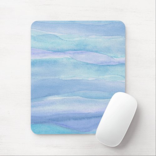 Blue Purple Ocean Layers Watercolor Pattern Mouse Pad