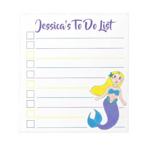 Blue Purple Ocean Mermaid Personalized To Do List Notepad