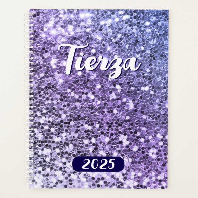 Blue Purple Ombre Chunky Glitter Personalized 2025 Planner (Front)