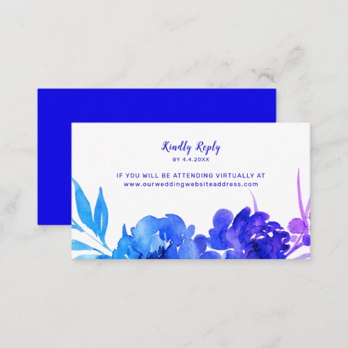 Blue Purple Ombre Floral Virtual Wedding RSVP Enclosure Card