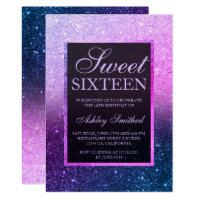 Blue purple ombre glitter elegant chic Sweet 16 Invitation