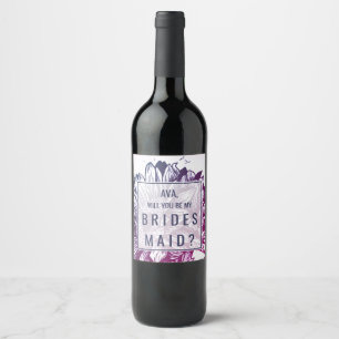 Blue & Purple Ombre Sunflowers Bridesmaid Proposal Wine Label