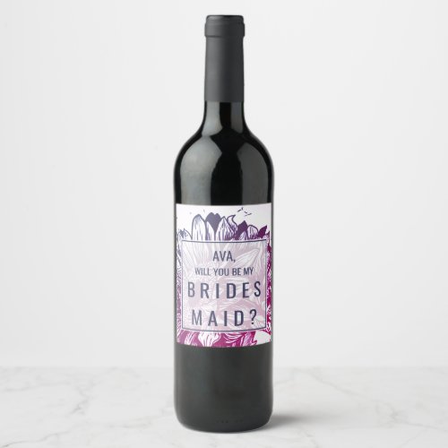 Blue  Purple Ombre Sunflowers Bridesmaid Proposal Wine Label