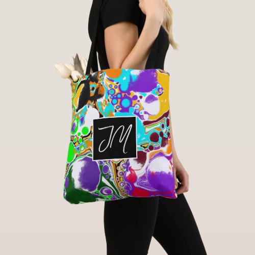 Blue Purple Orange Black Marble Fluid Art Tote Bag