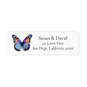 Blue Purple Orange Butterfly Address Label
