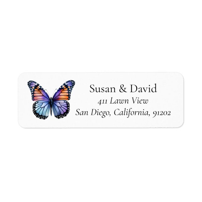 Blue Purple Orange Butterfly Address Label (Front)