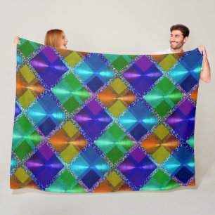 Blue Purple Orange Green Glitter Plaid Design Fleece Blanket