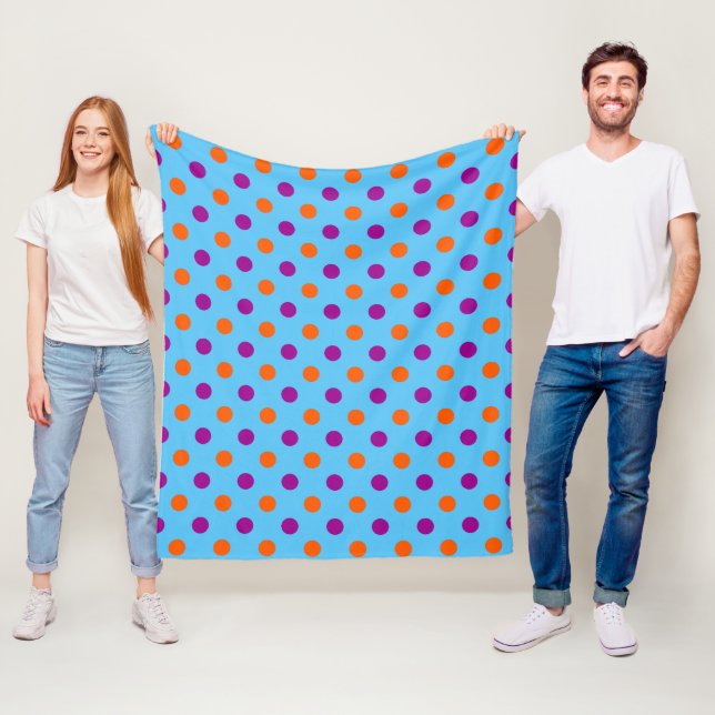 Blue Purple Orange Polka Dot Pattern Fleece Blanket (In Situ)
