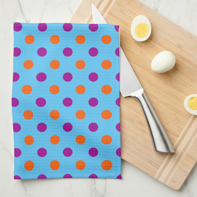 Blue Purple Orange Polka Dot Pattern Kitchen Towel (Quarter Fold)