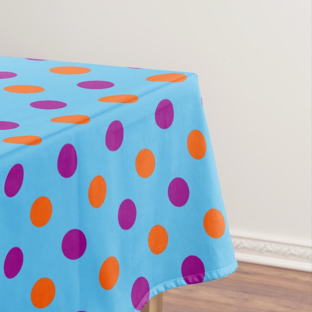 Blue Purple Orange Polka Dot Pattern Tablecloth (In Situ)