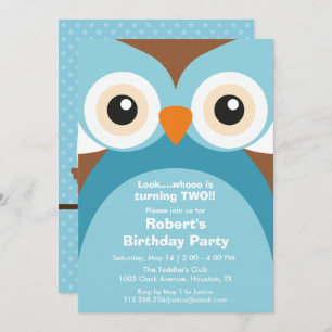 Blue Purple Owl Birthday Party Invitation