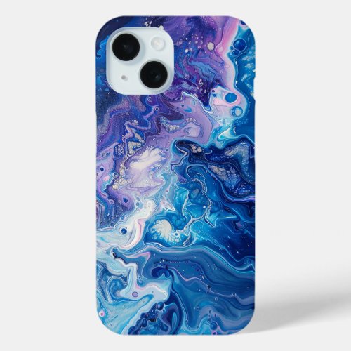 Blue Purple Paint Pour Abstract Liquid Aesthetic iPhone 15 Case