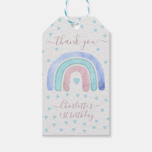 Blue Purple Pastel Rainbow First Birthday Gift Tags