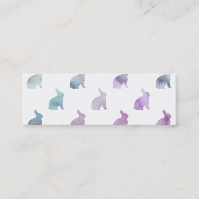 Blue Purple Pastel Watercolor Bunny Background Mini Business Card (Front)