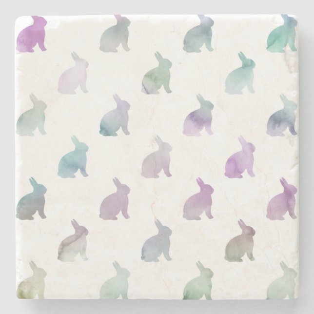 Blue Purple Pastel Watercolor Bunny Background Stone Coaster (Front)