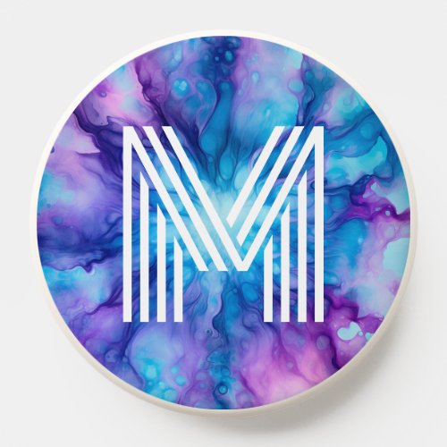 Blue purple pattern monogram initial PopSocket