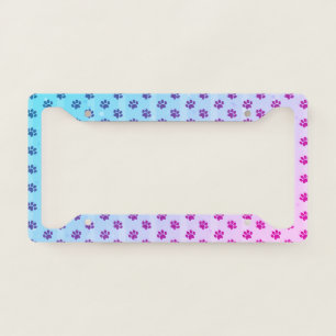 Blue Purple Paw Prints License Plate Frame