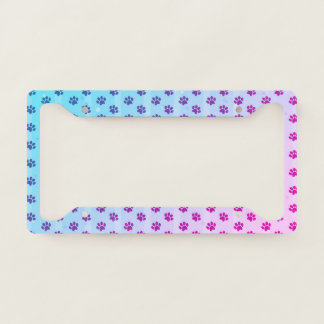 Blue Purple Paw Prints License Plate Frame