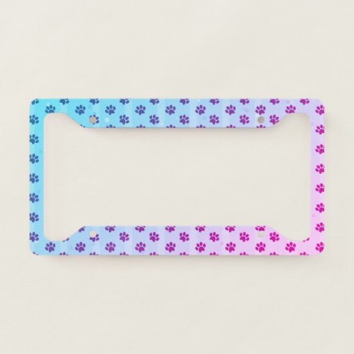 Blue Purple Paw Prints License Plate Frame