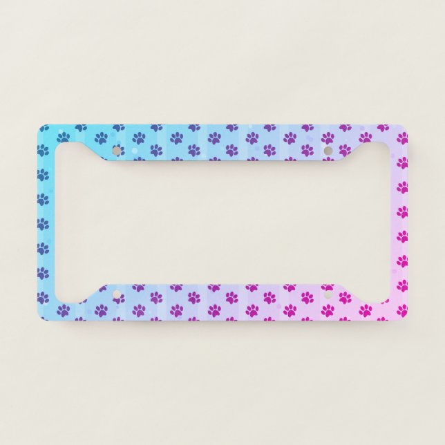 Blue Purple Paw Prints License Plate Frame (Front)