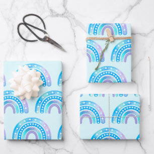 Blue & Purple Pearlescent Foil rainbow Birthday Wrapping Paper Sheets