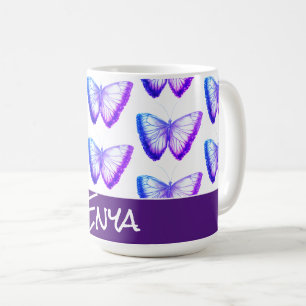Blue purple personalized cute butterflies coffee mug