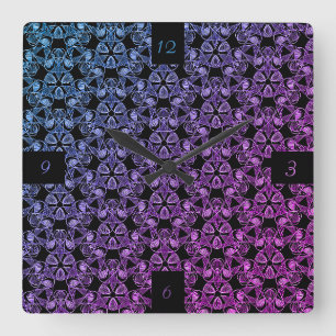 Blue Purple Pink Abstract Square Wall Clock