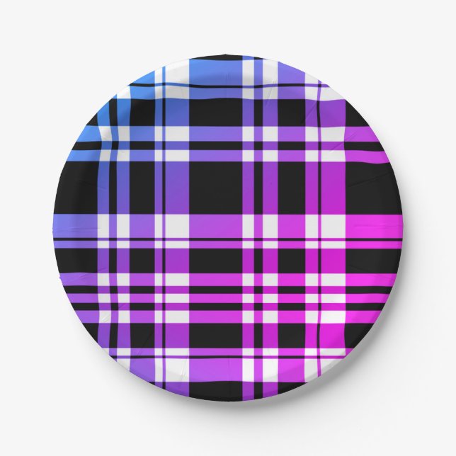 Blue purple pink and  White Plaid Paper Plates (Front)